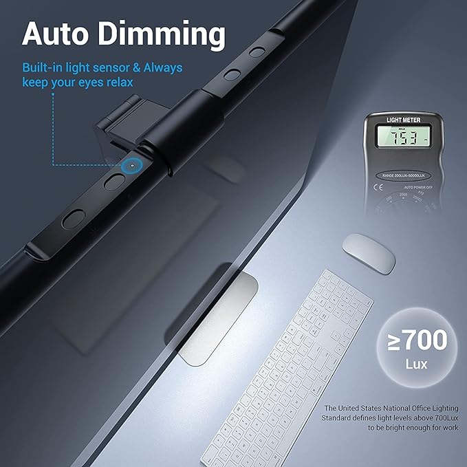 Quntis Computer Monitor Light, Screen Light Bar No Glare, 20.4'' Monitor Lamp with Auto-Dimming, Adjustable Brightness and Color Temperature, USB Reading LED Monitor Light for Desk/Home/Office
