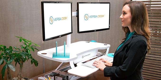 Power Pro Electric Height-Adjustable Desk Riser by VersaTables | USA Manufactured | Standing Desk Converter | Sit to Stand Desktop with Keyboard + Mouse Tray | 36"x 24" | White