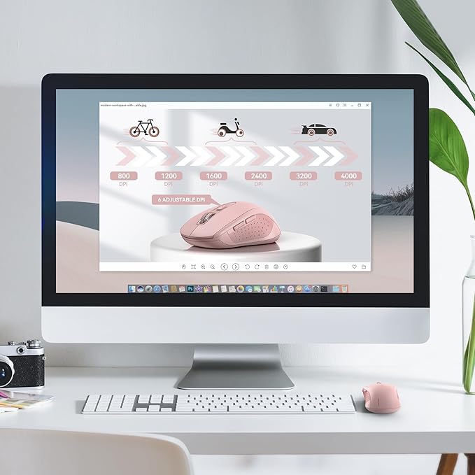 TECKNET Bluetooth Mouse, 4000DPI Wireless Mice for Laptop 2-in-1(BT 5.0/3.0+2.4Ghz) Computer Portable PC Mouse Wireless with USB Receiver for Mac (USB-A/C+Bluetooth, Pink)