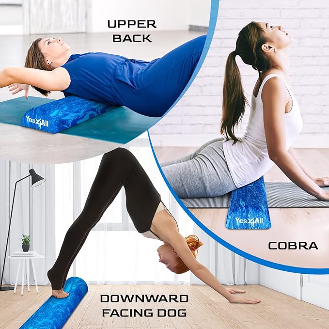 Yes4All EVA Firm Foam Roller for Stretching, Half Yoga Back Roller for Muscle Massage for Pilates, Yoga, Balance & Core Exercises - 12/36 inches