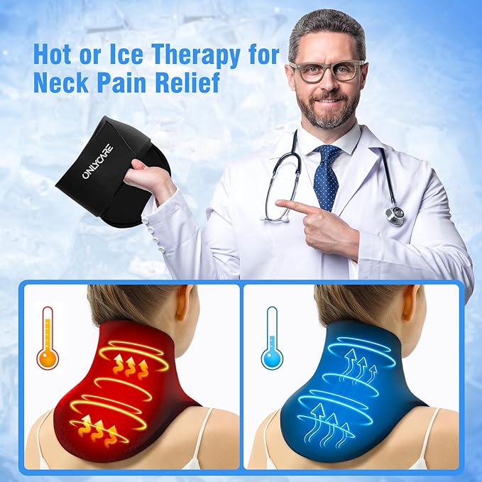 ONLYCARE Neck Ice Pack Wrap Gel - Upgraded Ice Packs for Neck Reusable, Hot and Cold Compress, Relief of Pain, Swelling, Sprains, Office Pressure
