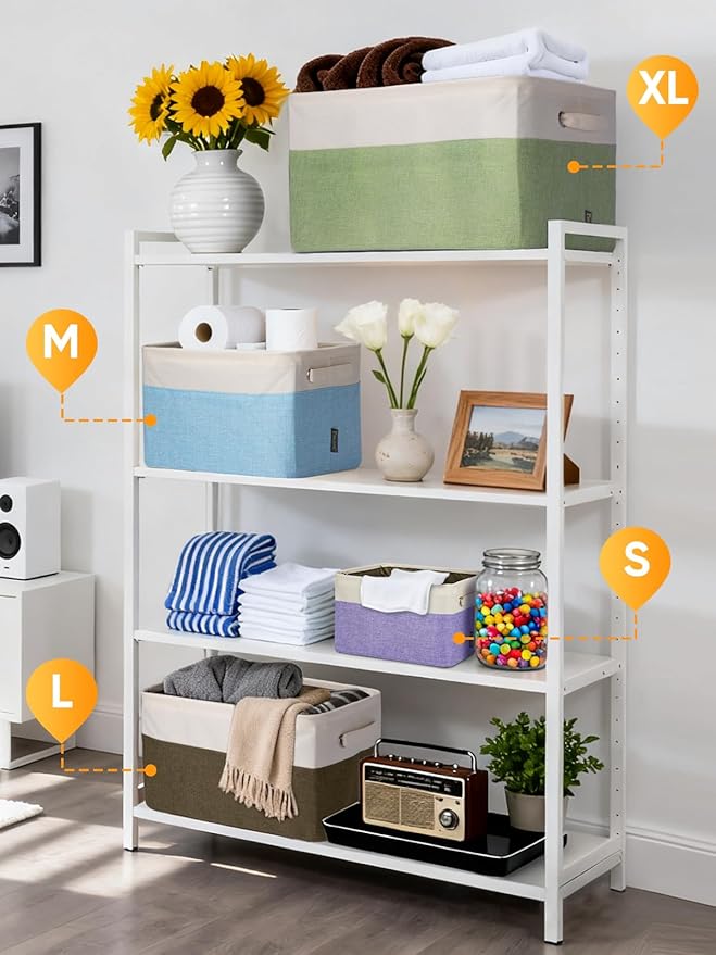 BALEINE 1 Pack Fabric Storage Bins for Shelves, Linen Storage Baskets for Organizing, Decorative Closet Bins for Clothes, Home (Lavender, 17''x13''x10.5'')