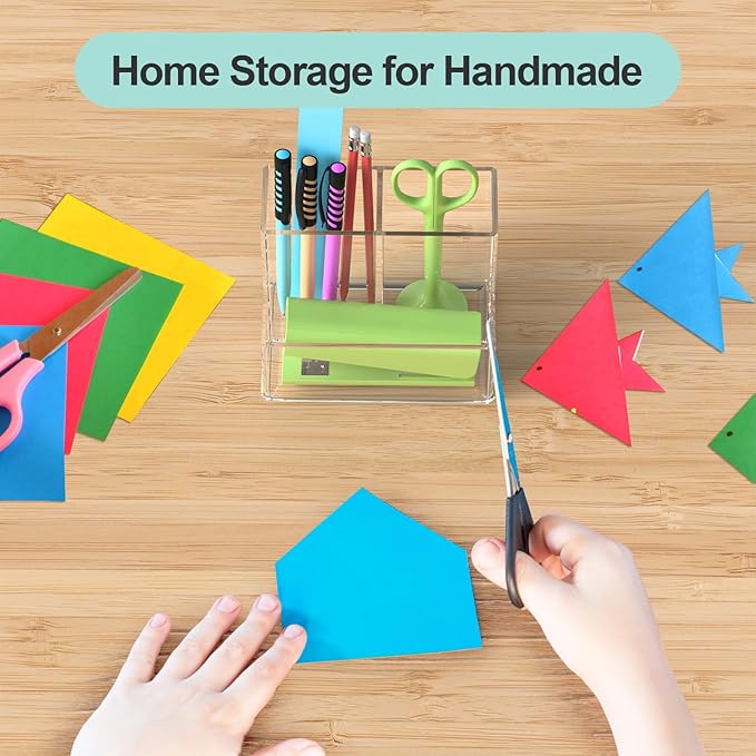 Clear Pen Holder for Desk, Small Acrylic Pencil Holder, Compact Makeup Brush Holder Organizer for Vanity, Pen Pencil Organizer Cup, Office Desk Organizer and Accessories, 3 Compartment Design