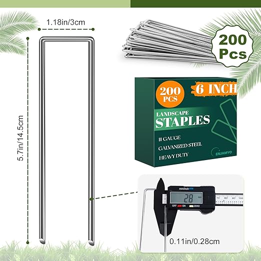 200 Pack Landscape Staples,6 Inch Galvanized Steel Garden Staples,11 Gauge Garden Stakes,Galvanized Landscape Staple,Heavy Duty Yard Stakes for Weed Barrier Fabric,Securing Irrigation Tubing