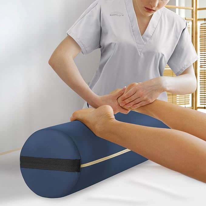 Saloniture Jumbo Round Massage Table Bolster Pillow Pad - 26 x 9 Inch - Blue