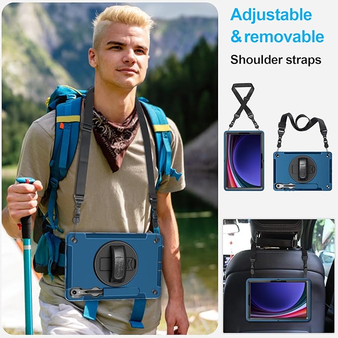 Case for Galaxy Tab S10 Lite &S10 FE S9 FE 10.9"/S9 11 Inch: TPU Cover for Samstng Tablet S10 FE/ 2025/ S9 FE & S9 2023 5G with Screen Protector- Stand- Handle-Shoulder Strap-S-Pen Holder-Blue