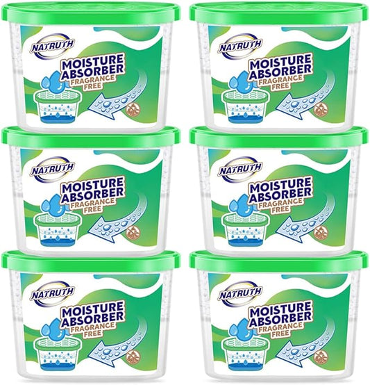 NATRUTH Moisture Absorber boxes, Unscented 500ml(6 PACKS)*10.5OZ Closet Dehumidifier, Eradicate Odor Moisture Absorbers Bucket,Dehumidifier for Closet,Bathrooms, Kitchen & Study, Boats,RVs (Green)