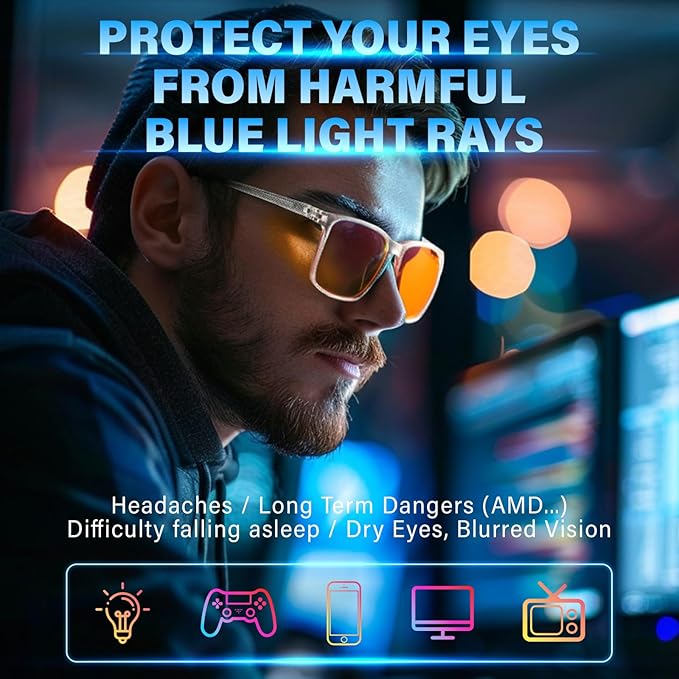 99% Blue Light Blocking Glasses Men Women Lightweight Frame Computer TV Gaming Eyeglasses Reduce Eyestrain