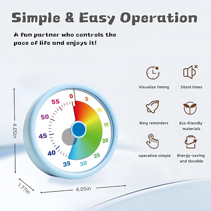 Visual Timer for Kids Adults,60 Minutes Countdown Timer for Classroom, Office, Study, ADHD Tools for Kids Productivity Timer (Blue)