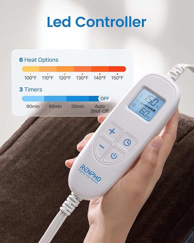 RENPHO Heating Pad for Back Pain Relief, Christmas Gifts for Her Him Women Men, Electric Heat Pad for Neck and Shoulder, FSA Eligible Items Only List, Fast Heating, ETL Certified, 24"x33", Brown