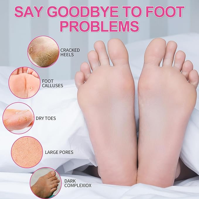 Pedicure Kit Foot Soak Set: Bubble Salt, Sugar Scrub, Massage Mask, Massage Lotion in a Box, 4 Step Foot Spa Kit for Dry Feet, Softens Calluses, Soothes Sore, Tired Feet（3 Set Rose)