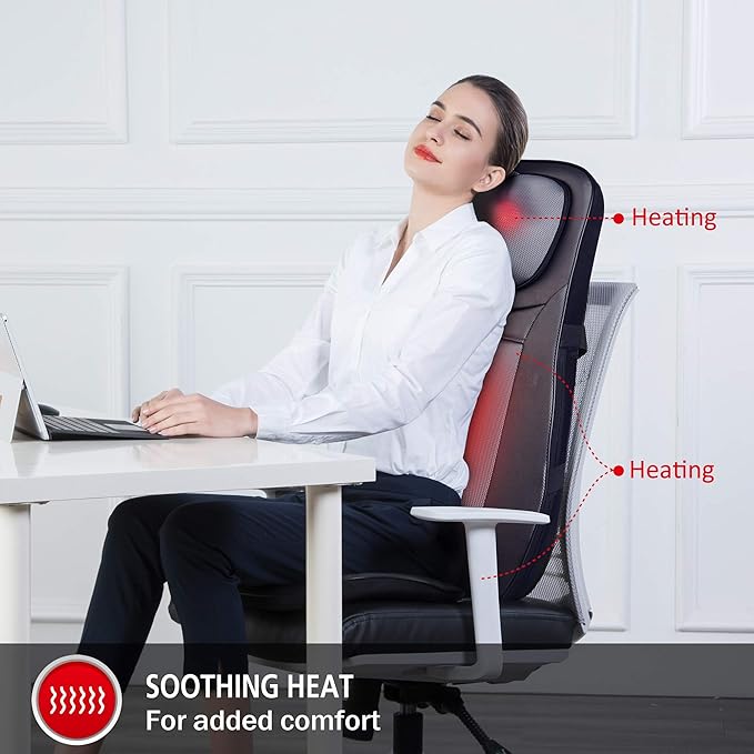 Snailax Shiatsu Back Massager with Heat, Chair Massager for Neck, Back and Shoulders,Gel Modes Massage Cushion,Adjustable Height Massage Seat,Gifts