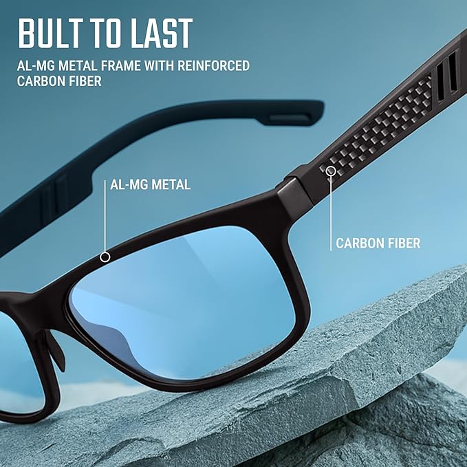 Carbon Blue Light Blocking Glasses Men for Computer, Gaming, Metal Frame Green Light Protection Night Driving Glasses for Man