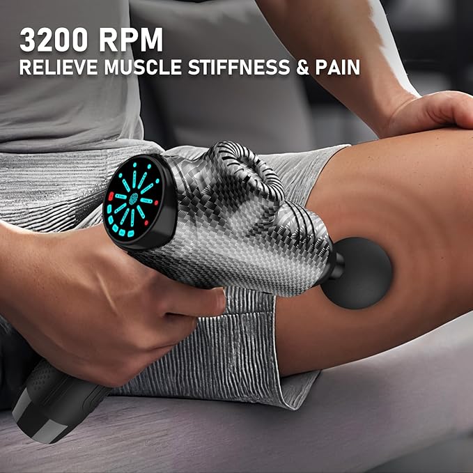 RAEMAO Massage Gun, Massage Gun Deep Tissue, Back Massage Gun for Athletes for Pain Relief Attaching 10 PCS Replacement Heads, Percussion Massager with 10 Speeds & LED Screen, Carbon