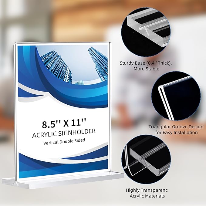 12 Pack Acrylic Sign Holder 8.5 x 11, Double-Sided Clear Sign Holder Plastic Stands for Display, T Shape Acrylic Table Sign Stands for Office Store Restaurants Wedding Party Decoration