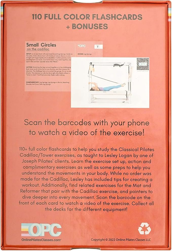 OnlinePilatesClasses Pilates Cadillac Tower Reformer Deck with Video Tutorials, Fitness Flash Cards with 110 All-Levels Cards Set for Home Gym Exercise, Reformer Not Included