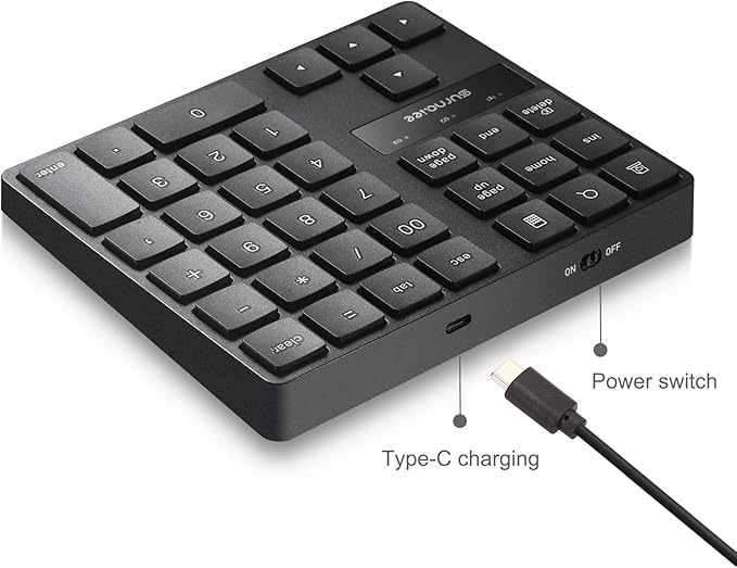 SurnQiee Wireless Numeric Keypad, 2.4G Rechargeable Number Pad 35-Keys for Efficient Data Input
