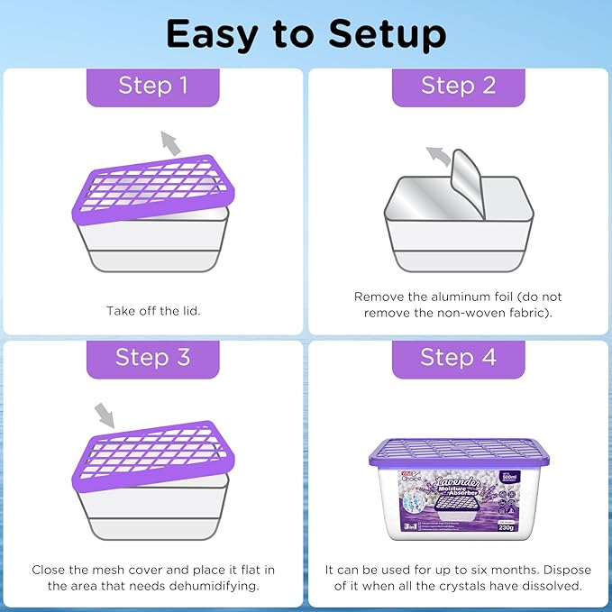 W&E Choice Moisture Absorbers with Lavender Scent, Portable Dehumidifier for Closet & Bathrooms, Kitchen, Humidity Absorber Odor Eliminator Absorber, 12Pack