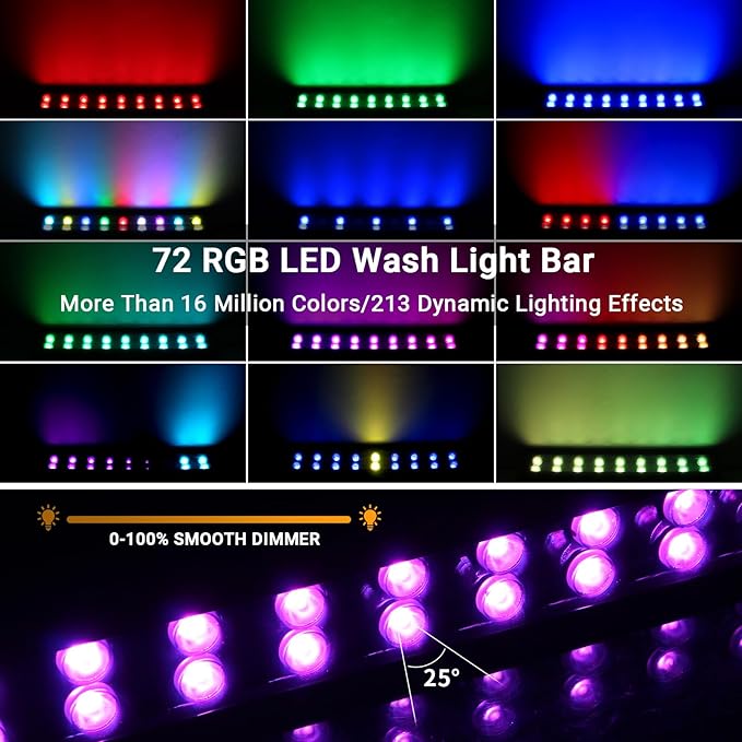 LED Stage Wash Light Bar - 4Pack 72W RGB DJ Light Bar IP66 Waterproof Dimmable Stage Lights Smart APP & Remote Control for Parties Events Building Garden Wall Display