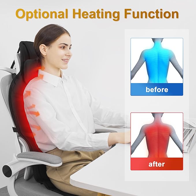 Back Massager with Heat for Chair, Massage Chair Pad with Neck Support, Waist Cooling & Vibration, Seat Massager for Seniors, Office Workers & Family, Fatigue & Pain Relief in Office, Home & Travel