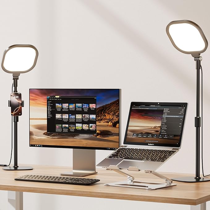 2 Packs Video Conference Lighting Kits, Dimmable Desk Ring Light with Stand and Phone Holder, Computer Laptop Light for Zoom Meeting, Video Calls, Live Streaming, Podcasting, Video Recoring