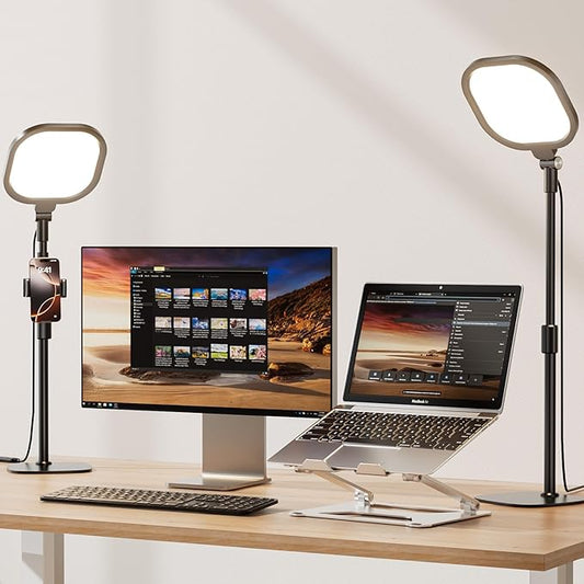 2 Packs Video Conference Lighting Kits, Dimmable Desk Ring Light with Stand and Phone Holder, Computer Laptop Light for Zoom Meeting, Video Calls, Live Streaming, Podcasting, Video Recoring