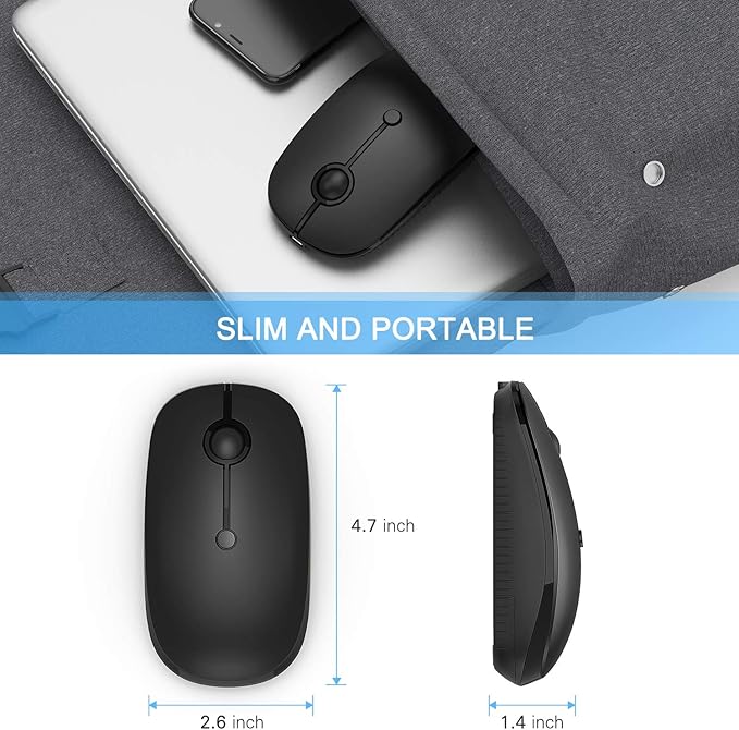 Type C Wireless Mouse，Vssoplor USB C Rechargeable Portable Quiet Laptop Mouse USB and Type C Receiver Dual Mode Mice for PC, Laptop, MacBook, Tablet-Black