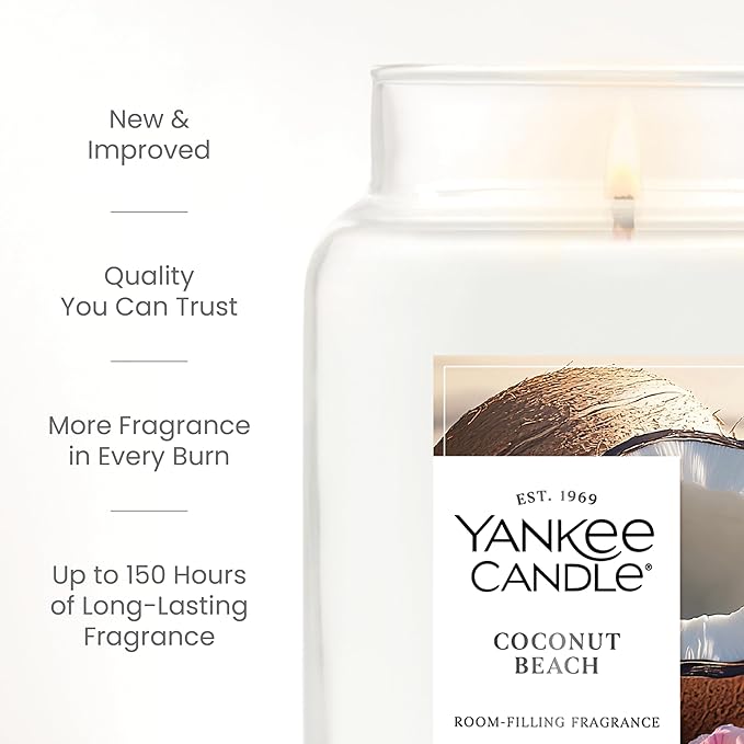Yankee Candle Coconut Beach Scented Candle, 22oz Large Jar with up to 150 Hour Burn Time, Giftable, Birthdays