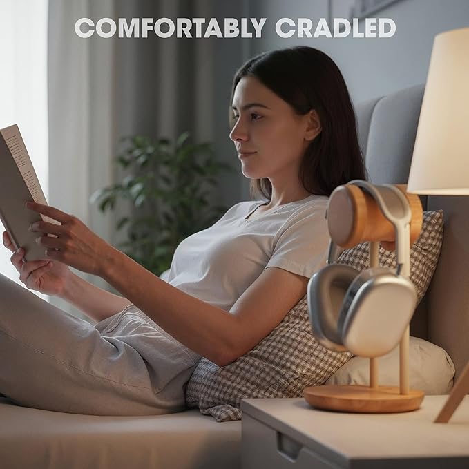 Fenge Headphone Stand for Desk, Nature Wood & Metal Headphone Holder with Storage Base, Desktop Headset Stand for Gaming Universal Headphones