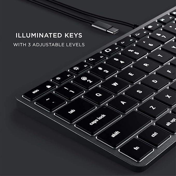 Satechi Slim W1 Wired Backlit Keyboard, Illuminated Keys & USB C Connection, for MacBook Air/Pro M4, iPad Air/Pro M4/M3, iPad mini, Mac mini, iMac and More