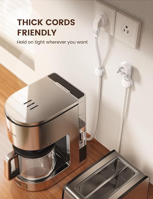 Lamicall Cord Organizer, Spring Cable Management Clips - 6Pack Compact Desk Cable Holder Clips, Nightstand Phone Charging Cord Holder, 8mm Slot Adhesive Wire Organizer, Office Accessory, White