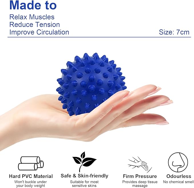 Physical Massage Therapy Ball Set: Lacrosse & Spiky Ball Set for Stress Relief, Muscle Therapy, Myofascial Release, Portable Pain Relief Tool for Gym Office Home Use (Blue-Blue)