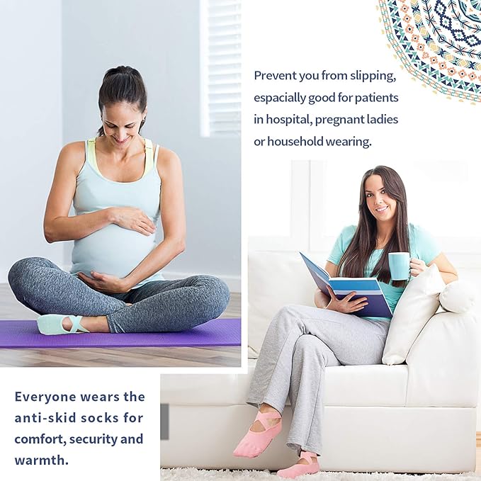 Ozaiic Yoga Socks for Women Non-Slip Grips & Straps, Ideal for Pilates, Pure Barre, Ballet, Dance, Barefoot Workout