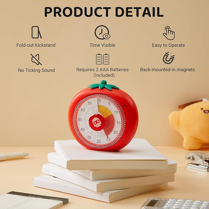 Visual Timer for Kids, 60-Minute Countdown Timers for Classroom Office Kitchen with Silent Operation, Kids Timer for Teaching with Cute Design, 4-Color Zone Pattern Pomodoro Timers