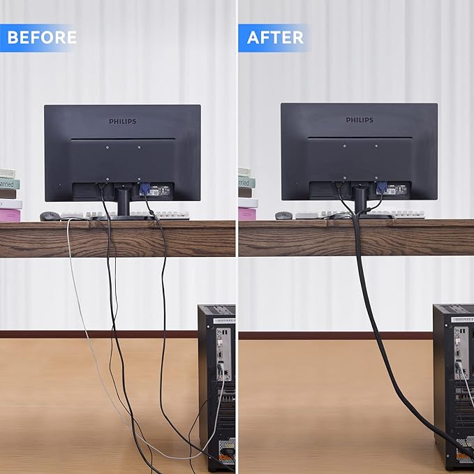 AGPTEK Cable Sleeve Cover, 2Pack 5ft - 1.8 inch Desk Cord Organizer Cable Hider, Home Office Wire Management Computer TV Wire Loom Tubing, Pet Proof Cord Protector, from Cat Dog Chewing, Black