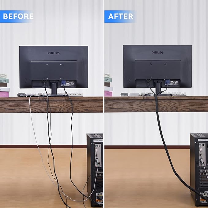 AGPTEK Cable Sleeve Cover, 6.6ft - 1.5 inch Desk Cord Organizer Cable Hider, Home Office Wire Management Computer TV Wire Loom Tubing, Pet Proof Cord Protector, from Cat Dog Chewing, Black