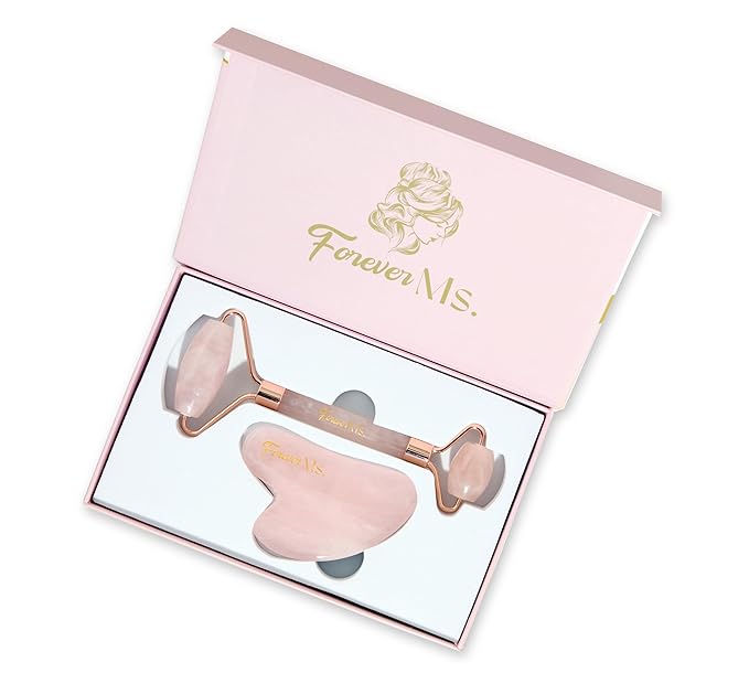 Rose Quartz Gua Sha and Face Sculpting Roller Kit - Lymphatic Drainage and Facial Massager for Skin Care - Beauty Tools for Women - Ice Depuffer and Shaper for Eye Area, Neck and Puffy Face