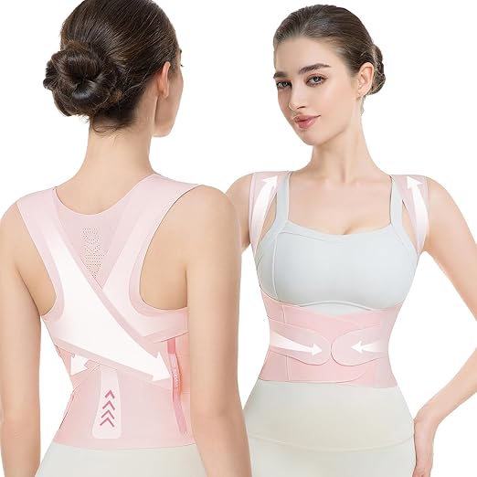 babaka Posture Corrector for Women, Invisible Lightweight Adjustable Back Brace for Upper and Lower Back Pain Relief, Hunchback, Hump, Scoliosis, Thoracic, Spine Corrector Under Clothes (Pink, Small, Waist: 25''-30'')