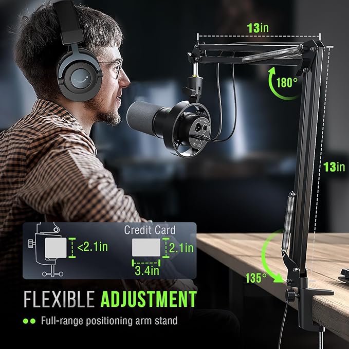 FIFINE K688 Podcast Microphone Kit, USB/XLR Dynamic Microphone with Boom Arm for PC/XLR Mixer, Gaming Mic with Mute Button, Headphone Jack for Vocal, Voice-Over, Streaming, Music Recording -K688CT