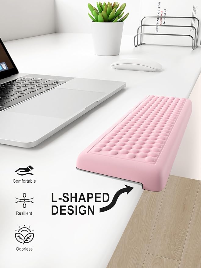 Hsurbtra L-Shaped Desk Elbow Pad, 2-Piece Soft Memory Foam Elbow Support Padding with Non-Slip Rubber Base, Ergonomic Desk Edge Cushion Wrist Rest for Office, Home, Work, Gaming, Pink