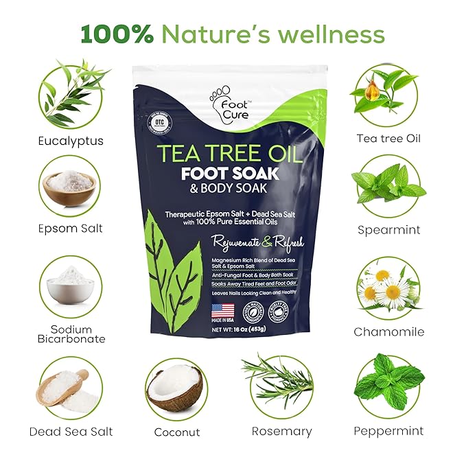 Tea Tree Oil Foot Soak with Epsom Salts- for Foot Pain, Soreness, Athletes Foot, Odors, Toe Nail Fungus, Fungal, Calluses Made in USA - 4 Pack