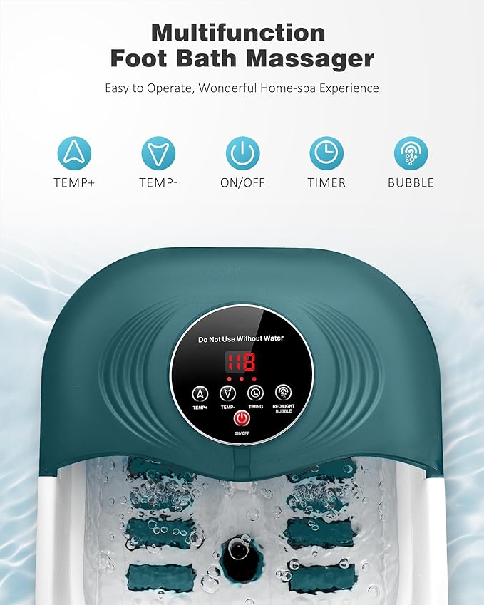 Foot Spa Bath Massager with Heat, Bubble Jets, Red Light & Timer, Pedicure Foot Spa with 95-118℉ Temperature Control, 8 Shiatsu Rollers, Pumice Stone, Gift for Mom and Dad