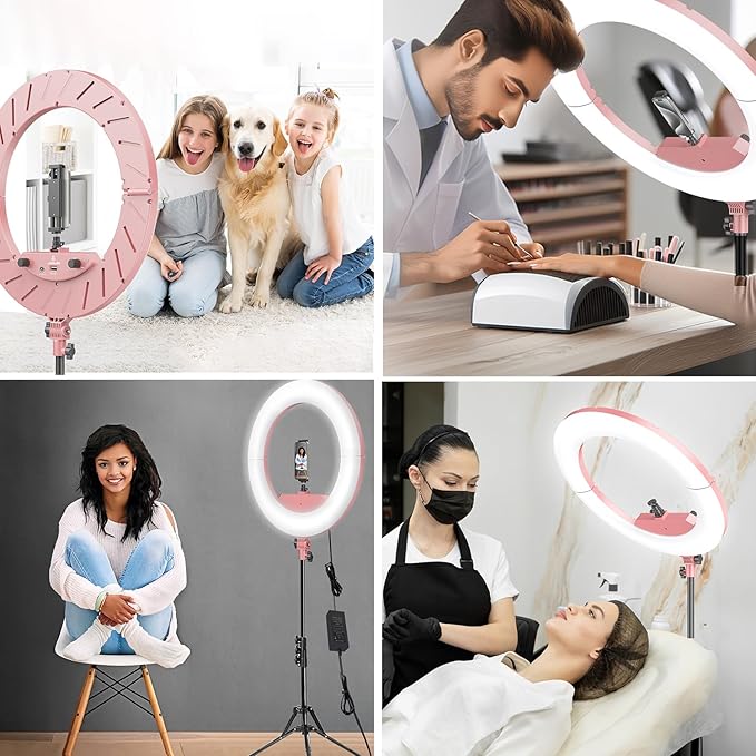 Ring Light 18 INCH Kit,55W6700k Dimmable LED Light, Tripod Stand, Remote Controller,Box for Camera,Smartphone,YouTube,TikTok,Self-Portrait Shooting,CRI95 (Pink)