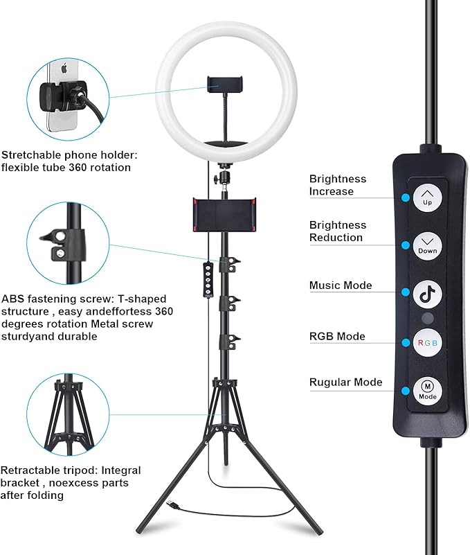 13" Selfie Ring Light with 76" Tripod Stand & 3 Phone Holder, LED Camera Ringlight with 48 RGB Colors Modes & Musical Rhythm Mode and 12 Brightness Dimmable for Makeup/Photography/Videos/Vlog/TikTok