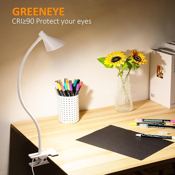 Desk Lamp Clip on Light USB Reading Light 3 Color Modes 10 Dimmable Brightness Eye Care Clamp Desk Lamp Flexible Gooseneck Book Light for Reading in Bed and Desk