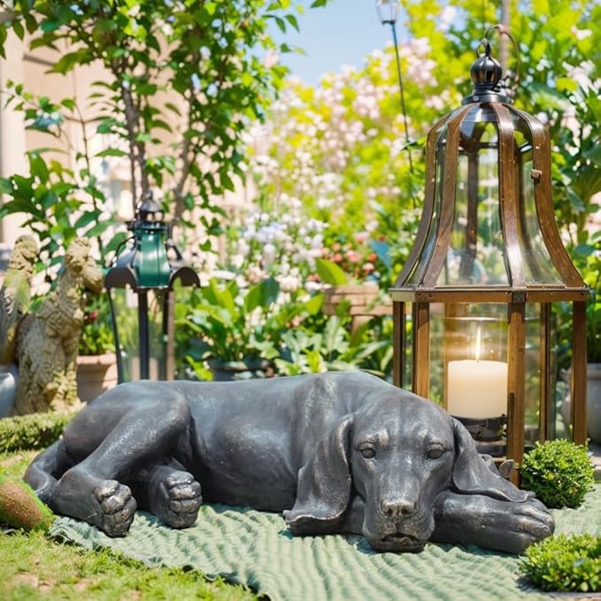 Garden Statue Outdoor Decorations Dog-Figurine - Sleeping Dog Sculptures Resin Sculpture for Patio Lawn Yard Porch Ornament Garden Gift 22.25 * 12.5 * 5.5