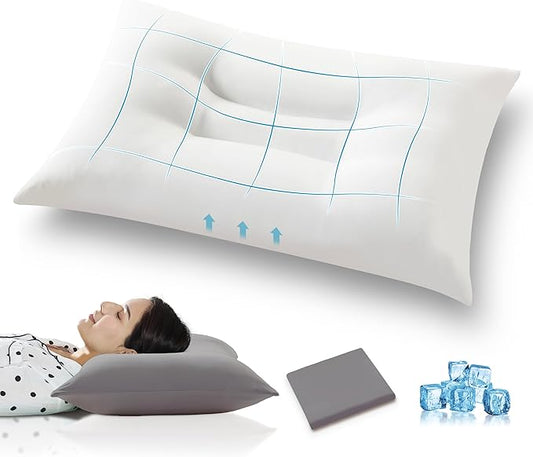 Globon Flat Cooling Pillow for Stomach and Back Sleepers, King Size Pillow for Sleeping, Pack of 1, 18"X34", Gray