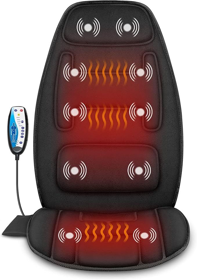 Snailax Massage Seat Cushion with 2 Heat Levels - Extra Memory Foam Support Pad in Neck and Lumbar,10 Vibration Massage Motors, Back Massager Chair Pad for Back, No shiatsu