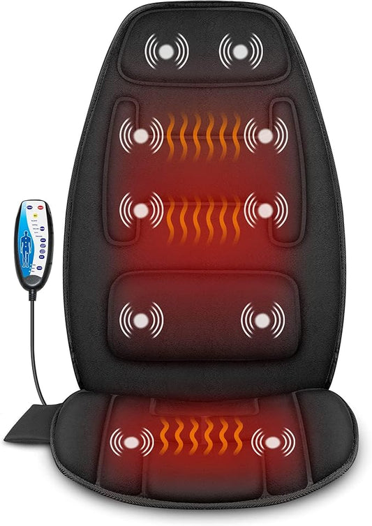 Snailax Massage Seat Cushion with 2 Heat Levels - Extra Memory Foam Support Pad in Neck and Lumbar,10 Vibration Massage Motors, Back Massager Chair Pad for Back, No shiatsu