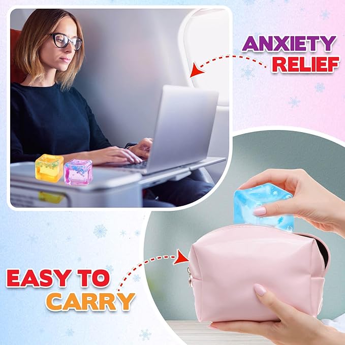 Ice Cube Fidget Toy for All Ages: 4 Pcs Sensory Squishy Fidget Toys, Square Stress Balls, Classroom Prizes, Anxiety Relief Stress Cube Gift for Kids Teens Adults